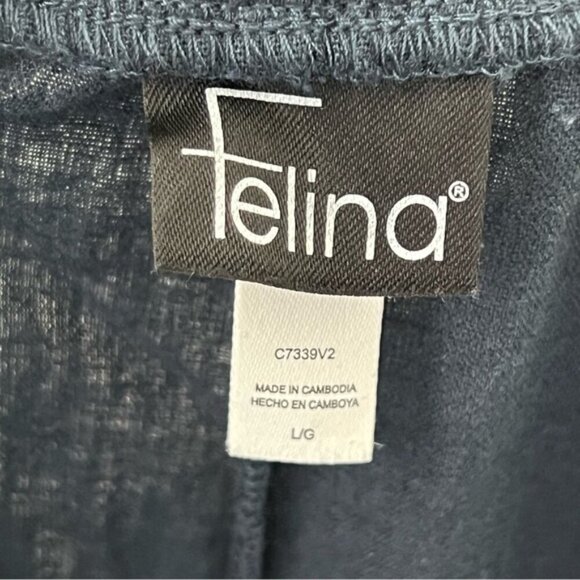 Felina Blue wide leg cropped Linen Cotton Blend Pull On Pant Lagenlook SZ Large - Picture 7 of 12